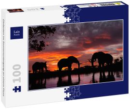 Lais Puzzle - Elefanten im Sonnenuntergang an einem Fluss - 100 Teile