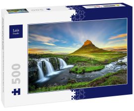 Lais Puzzle - Sonnenuntergang über Kirkjufellsfoss Wasserfall und Kirkjufell Berg in Island - 500 Teile