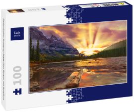 Lais Puzzle - Farbenfroher Sonnenaufgang über Bergen mit Bergfluss - 100 Teile