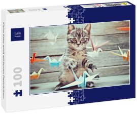 Lais Puzzle - Kleine Katze spielt mit bunten Papierkränen - 100 Teile