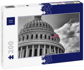 Lais Puzzle - US Flagge vor Kapitol in schwarz weiß, Washington D.C., USA - 200 Teile