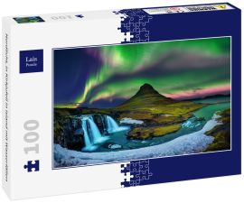 Lais Puzzle - Nordlicht, in Kirkjufell in Island mit Wasserfällen - 100 Teile