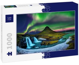 Lais Puzzle - Nordlicht, in Kirkjufell in Island mit Wasserfällen - 1.000 Teile