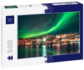 Lais Puzzle - Nordlicht über Fischerdorf auf Lofoten - 500 Teile