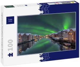 Lais Puzzle - Lagerhäuser Trondheim Norwegen Nordlicht - 100 Teile