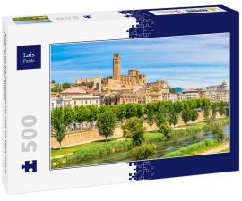 Lais Puzzle - Blick auf die alte Kathedrale Seu Vella mit Segre Fluss in Lleida, Katalonien, Spanien - 500 Teile
