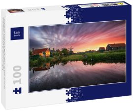 Lais Puzzle - Traditionelle holländische Windmühle in der Nähe des Kanals. Niederlande, Landschaft bei Sonnenuntergang - 100 Teile
