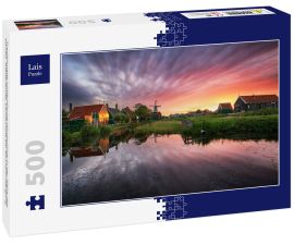 Lais Puzzle - Traditionelle holländische Windmühle in der Nähe des Kanals. Niederlande, Landschaft bei Sonnenuntergang - 500 Teile