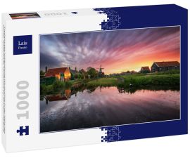 Lais Puzzle - Traditionelle holländische Windmühle in der Nähe des Kanals. Niederlande, Landschaft bei Sonnenuntergang - 1.000 Teile
