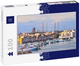 Lais Puzzle - Taranto-Altstadt auf dem Meer, Fischerboote, Docks, Industrieanlage auf Hintergrund - 100 Teile