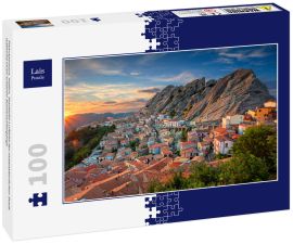 Lais Puzzle - Pietrapertoza, Italien, Stadtbild-Luftbild der mittelalterlichen Stadt während eines schönen Sonnenuntergangs - 100 Teile