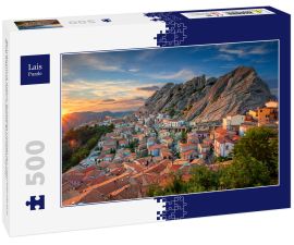 Lais Puzzle - Pietrapertoza, Italien, Stadtbild-Luftbild der mittelalterlichen Stadt während eines schönen Sonnenuntergangs - 500 Teile