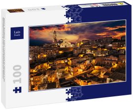 Lais Puzzle - Matera, Basilikata, Italien: Landschaft der Altstadt in der Abenddämmerung unter einem dramatischen Himmel - 100 Teile