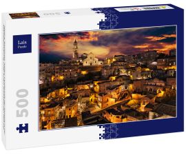 Lais Puzzle - Matera, Basilikata, Italien: Landschaft der Altstadt in der Abenddämmerung unter einem dramatischen Himmel - 500 Teile