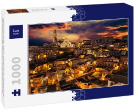 Lais Puzzle - Matera, Basilikata, Italien: Landschaft der Altstadt in der Abenddämmerung unter einem dramatischen Himmel - 1.000 Teile