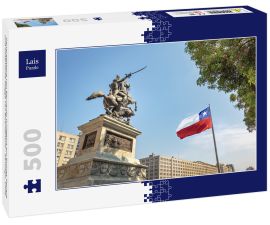 Lais Puzzle - Generalstatue von Bernardo O'Higgins am Bulnes Square und chilenische Flagge von Bicentenario - Santiago, Chile - 500 Teile