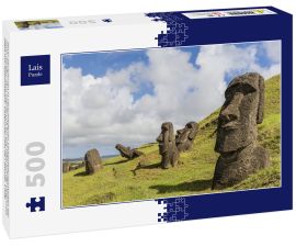 Lais Puzzle - Moai-Skulpturen in verschiedenen Fertigstellungsstadien bei Rano Raraku, dem Steinbruch für alle Moai auf der Osterinsel, Rapa Nui-Nationalpark, Osterinsel (Isla de Pascua), Chile - 500 Teile