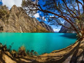 Lais Puzzle - Quenoal-Bäume im Llanganuco-See, in der weißen Bergkette in der Nähe des Huascaran-Berges, in Yungay, Huaraz, Ancash, Peru - 500 & 1.000 Teile