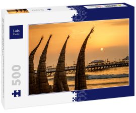 Lais Puzzle - Der Sonnenuntergang mit traditionellen Bootsbooten in der Stadt Huanchaco, Peru - 500 Teile
