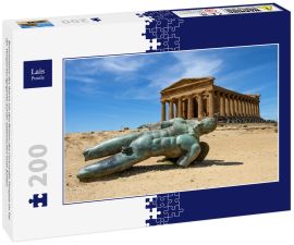 Lais Puzzle - Bronzestatue des Ikarus vor den Ruinen des Concordia-Tempels im Tal der Tempel bei Agrigento auf der italienischen Insel Sizilien - 200 Teile