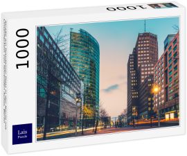 Lais Puzzle - Straße am Potsdamer Platz in der Nacht mit Linsenfackeln von fahrenden Autos, Berlin - 1.000 Teile
