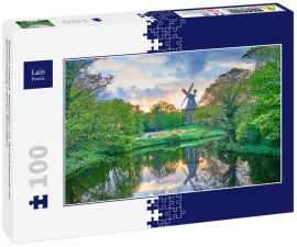 Lais Puzzle - Beliebter Stadtpark "Wallanlagen" mit "Am Wall Windmill" bei Sonnenuntergang in Bremen, Deutschland - 100 Teile