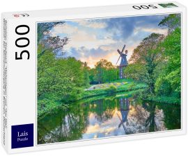 Lais Puzzle - Beliebter Stadtpark "Wallanlagen" mit "Am Wall Windmill" bei Sonnenuntergang in Bremen, Deutschland - 500 Teile