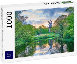 Lais Puzzle - Beliebter Stadtpark "Wallanlagen" mit "Am Wall Windmill" bei Sonnenuntergang in Bremen, Deutschland - 1.000 Teile