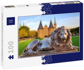 Lais Puzzle - Lübeck, Holstentor mit Löwe im Vordergrund - 100 Teile