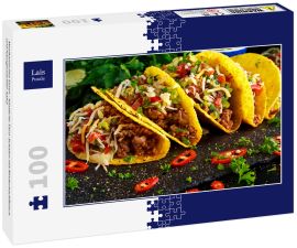 Lais Puzzle - Mexikanisches Essen - köstliche Taco-Schalen mit Rinderhackfleisch und hausgemachter Salsa - 100 Teile