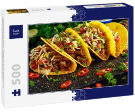 Lais Puzzle - Mexikanisches Essen - köstliche Taco-Schalen mit Rinderhackfleisch und hausgemachter Salsa - 500 Teile