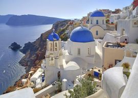 Lais Puzzle - Stadtbild mit Kirchen am Hang mit Blick auf Caldera, Oia, Santorin, Thira, Kykladen, Ägäische Inseln, Ägäisches Meer, Griechenland, Europa - 500 & 1.000 Teile