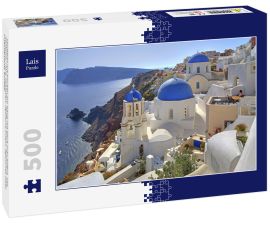 Lais Puzzle - Stadtbild mit Kirchen am Hang mit Blick auf Caldera, Oia, Santorin, Thira, Kykladen, Ägäische Inseln, Ägäisches Meer, Griechenland, Europa - 500 Teile