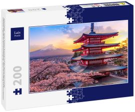 Lais Puzzle - Fujiyoshida, Japan Schöne Aussicht auf den Mount Fuji und die Chureito-Pagode bei Sonnenuntergang, Japan im Frühling mit Kirschblüten - 200 Teile