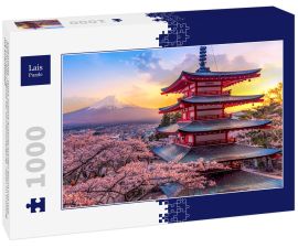 Lais Puzzle - Fujiyoshida, Japan Schöne Aussicht auf den Mount Fuji und die Chureito-Pagode bei Sonnenuntergang, Japan im Frühling mit Kirschblüten - 1.000 Teile