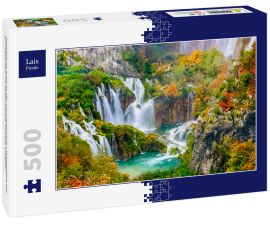 Lais Puzzle - Detaillierte Ansicht der wunderschönen Wasserfälle bei Sonnenschein im Nationalpark Plitvice, Kroatien - 500 Teile