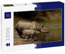 Lais Puzzle - Großes Indisches Nashorn und sein Kalb im Kaziranga National Park, Indien - 1.000 Teile