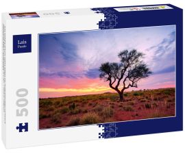 Lais Puzzle - Ein Hakea-Baum steht allein im australischen Outback während des Sonnenuntergangs. Pilbara-Region, Westaustralien, Australien - 500 Teile