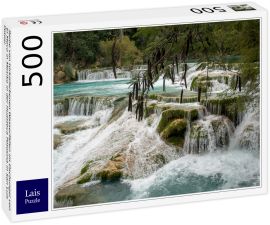 Lais Puzzle - Reihe von türkisfarbenen Wasserfällen im Dschungel von El Meco in Mexiko in der Huasteca Potosina in San Luis Potosi. - 500 Teile