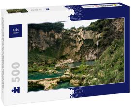 Lais Puzzle - Panoramaaufnahme des Wasserfalls El Salto mit wenig fallendem Wasser und den türkisfarbenen Wasserbecken, in Mexiko in der Huasteca Potosina in San Luis Potosí - 500 Teile