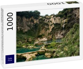 Lais Puzzle - Panoramaaufnahme des Wasserfalls El Salto mit wenig fallendem Wasser und den türkisfarbenen Wasserbecken, in Mexiko in der Huasteca Potosina in San Luis Potosí - 1.000 Teile