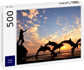 Lais Puzzle - Delfin-Statue vor Sonnenuntergang, Mexiko - 500 Teile