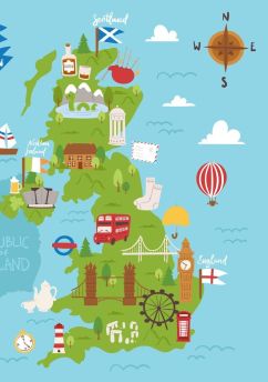 Lais Puzzle - Vereinigtes Königreich Großbritannien und Nordirland Karte Reise Stadt Tourismus Transport auf blauen Ozean Europa Kartographie und nationale Wahrzeichen - 500 & 1.000 Teile