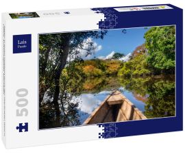 Lais Puzzle - Segeln in einem Holzboot durch den überfluteten Wald in Leticia, Amazonasgebiet, Kolumbien - 500 Teile