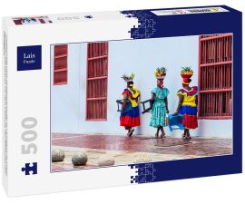 Lais Puzzle - Traditionelle Obst-Straßenverkäufer in Cartagena de Indias, genannt Palenqueras, vor dem Gebäude des Rathauses von Cartagena - 500 Teile