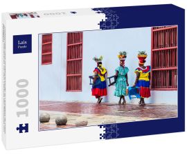 Lais Puzzle - Traditionelle Obst-Straßenverkäufer in Cartagena de Indias, genannt Palenqueras, vor dem Gebäude des Rathauses von Cartagena - 1.000 Teile
