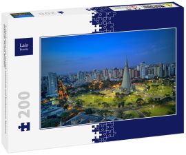 Lais Puzzle - Luftaufnahme von Maringá, Kathedrale und Stadtzentrum. Mehrere Gebäude. Paraná, Brasilien - 200 Teile