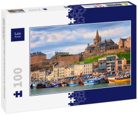 Lais Puzzle - Gotische Kirche auf dem Hügel und Fischerboote in der Hafenstadt Granv, Frankreich - 100 Teile