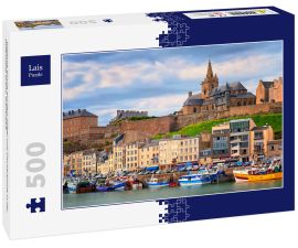 Lais Puzzle - Gotische Kirche auf dem Hügel und Fischerboote in der Hafenstadt Granv, Frankreich - 500 Teile