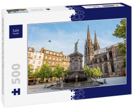 Lais Puzzle - Morgenblick auf den Platz des Sieges mit Denkmal und Kathedrale in der Stadt Clermont-Ferrand in Frankreich - 500 Teile